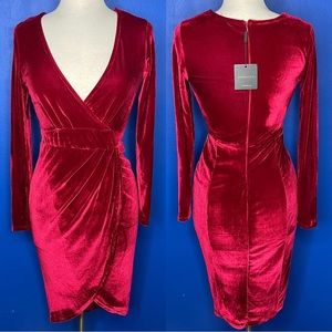 🧑🏽‍🎄 J Lux Label Red Velvet Plunging Holiday Dress